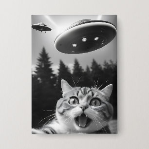 Badge Selfie de chat drôle avec des drones Aliens UFO