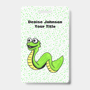 Badge Serpent aux grands yeux verts néon souriant à pois