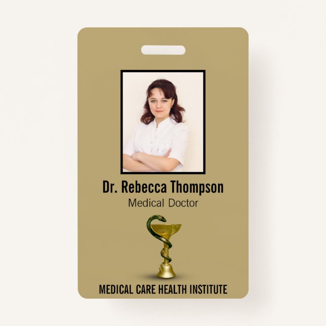 Badge Serpent beige Médicale Bowl Hygieia Gold Photo ID (Devant)