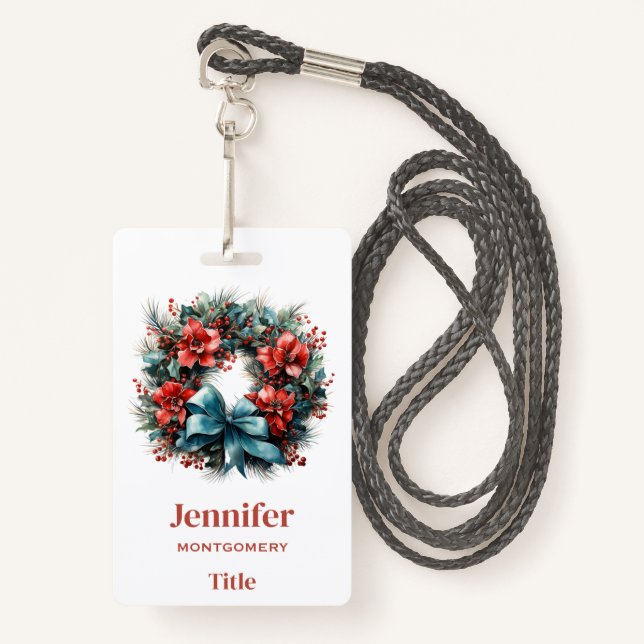 Badge Serre de pin avec Noël Holly Festif (Devant avec lanière)