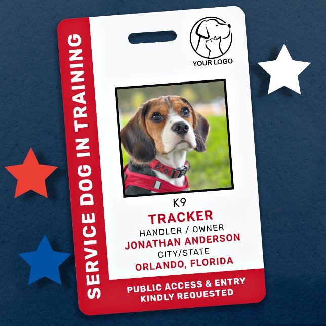 Badge Service Dog In Training ID Photo Logo Personnalisé (Créateur téléchargé)