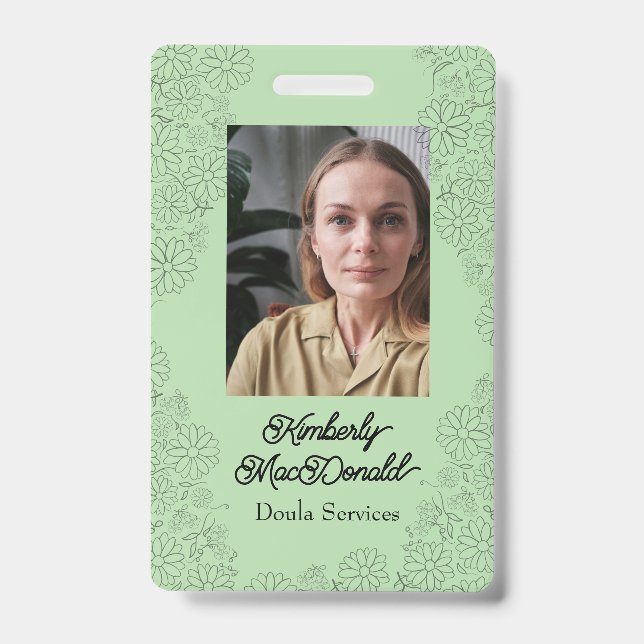 Badge Services de doula de script vert sauge (Avant)