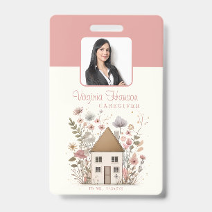Badge Services de garde de maison florale vintage rose p