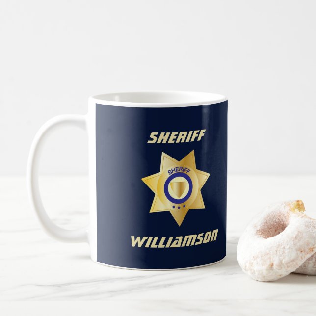 Badge Sheriff Gold Star Mug de café personnalisé (Avec donut)