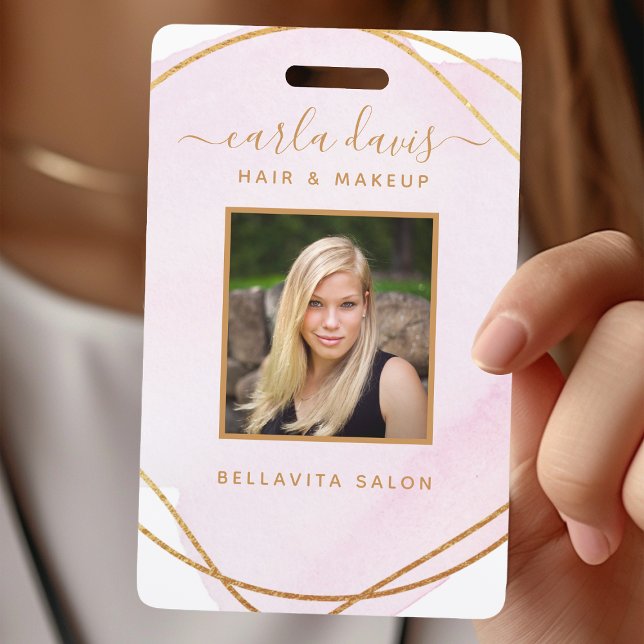 Badge Signature Script Blush Pink Aquarelle Or Cercle (Créateur téléchargé)