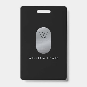 Badge Silver et noir Monogramme moderne minimaliste