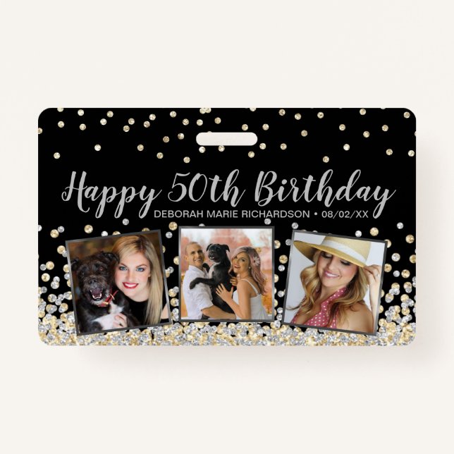 Badge Silver Gold Confetti Photo Collage 50e anniversair (Devant)
