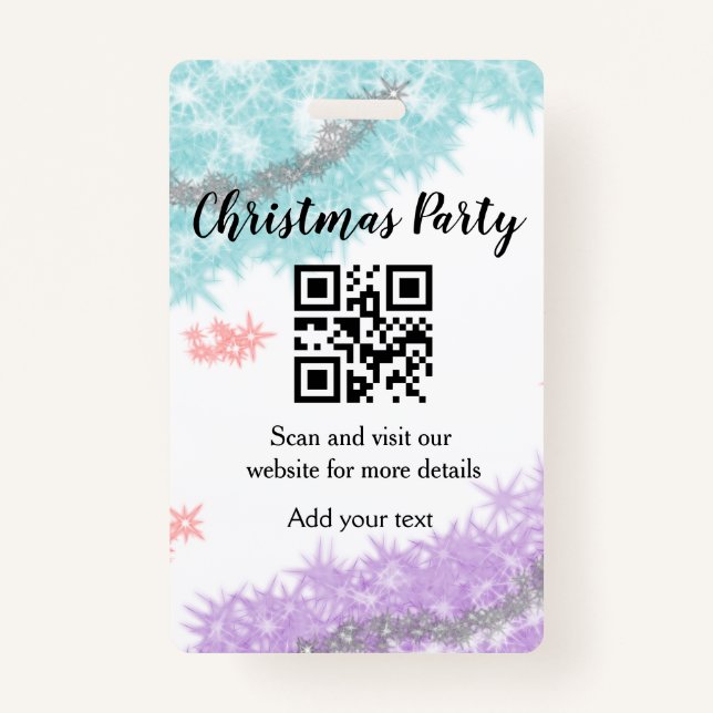 Badge Simple christmas party website barcode QR add name (Devant)