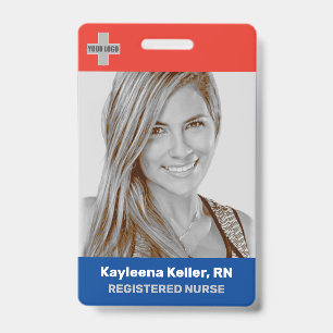 Badge Simple Code de Logo Photo Grande Rouge Bleu Foncé