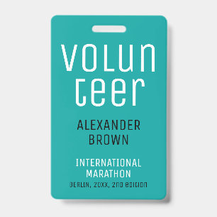 Badge Simple Code QR de Nom d'ID de Bénévole Turquoise p