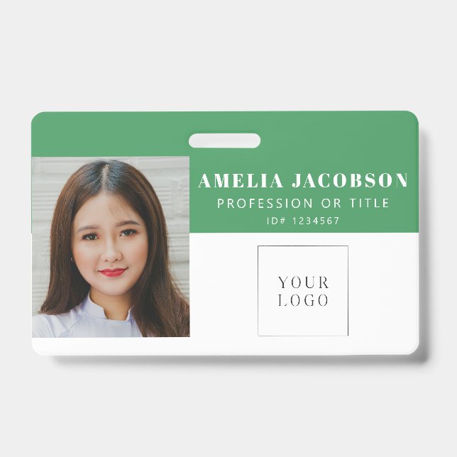 Badge Simple Green Photo d'employé ID Logo Code-barres  (Avant)