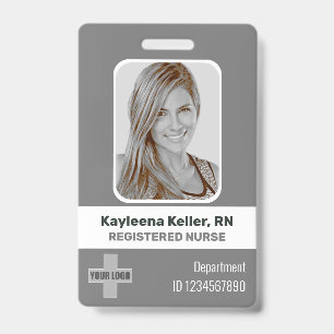 Badge Simple Gris Gris Blanc Logo Photo Code-Barres ID I