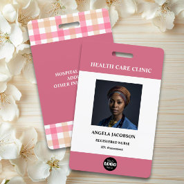 Badge Simple Hospital Employee Logo Pink Photo ID