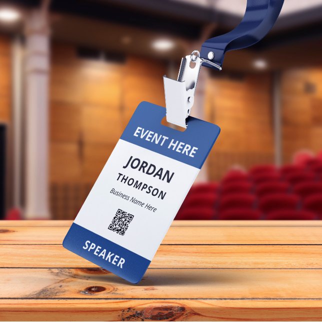 Badge Simple ID d'événement QR Code bleu foncé pratique (Créateur téléchargé)
