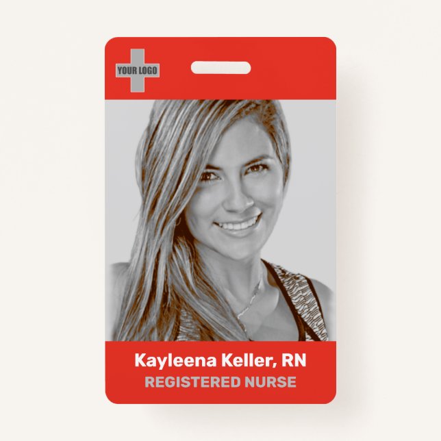 Badge Simple Light Red Large Photo Logo Code Modèle (Devant)