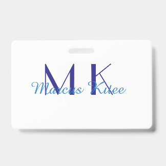 Badge simple minimal monogram personalized name blue ret