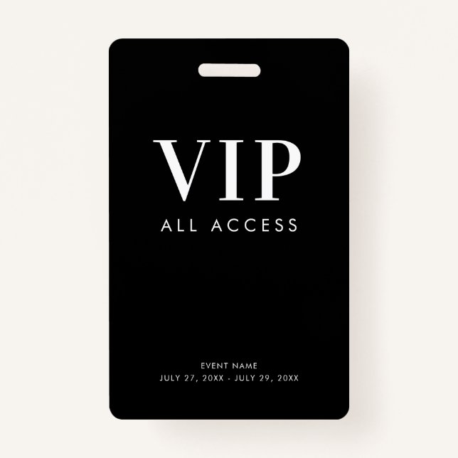 Badge Simple Modern Black VIP All Access Pass (Devant)