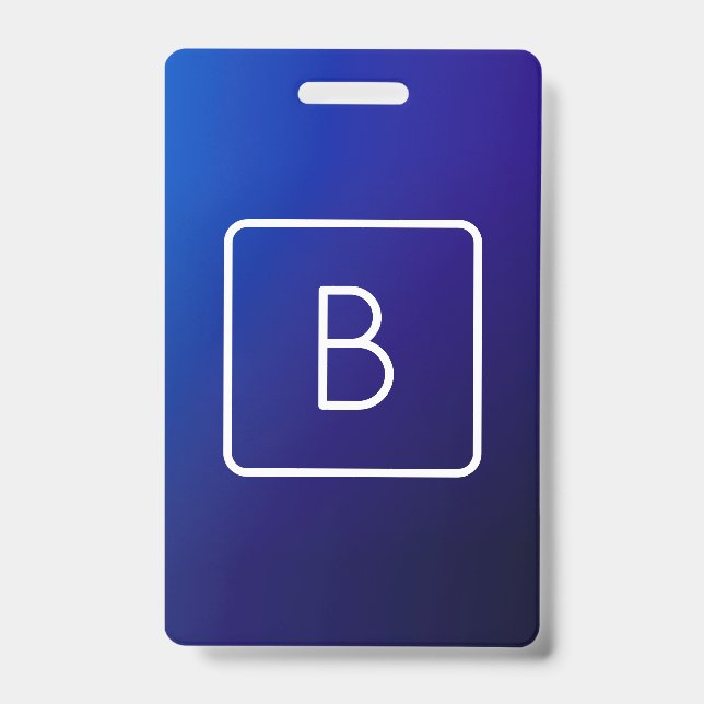 Badge Simple moderne bleu foncé Ombre dégradé et monogra (Front)