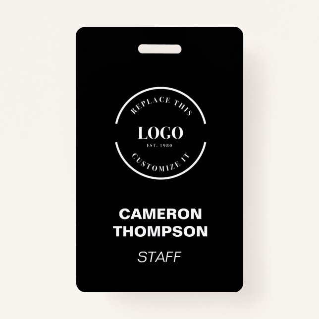 Badge Simple Noir avec logo blanc personnel d'affaires p (Devant)