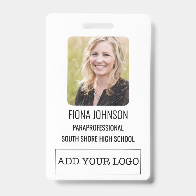 Badge Simple Photo de logo d'employé Code-barres ID (Avant)