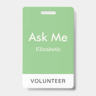 Badge Simple Sage Green Volontaire personnalisé Posez-mo