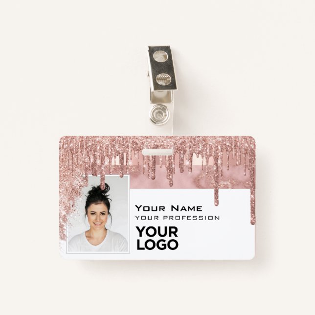 Badge Sleek Trendy Glam Code photo employé Nom du logo (Devant avec clip)