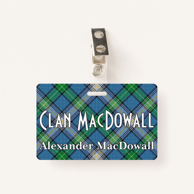 Badge Snappy Clan MacDowall Tartan (Devant avec clip)
