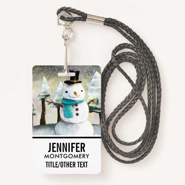 Badge Snowman en hiver sur la scène de Noël (Devant avec lanière)