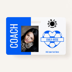 Badge Soccer Ball Photo Logo Code-barres Modèle Coach Bl
