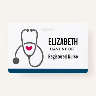 Badge Soins infirmiers gris simple Stethoscope & Coeur