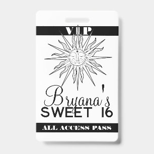 Badge Soleil céleste fantaisiste noir et blanc pour anni