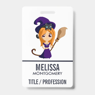 Badge Sorcière mignonne en Casquette violet Halloween
