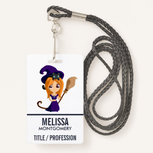 Badge Sorcière mignonne en Casquette violet Halloween