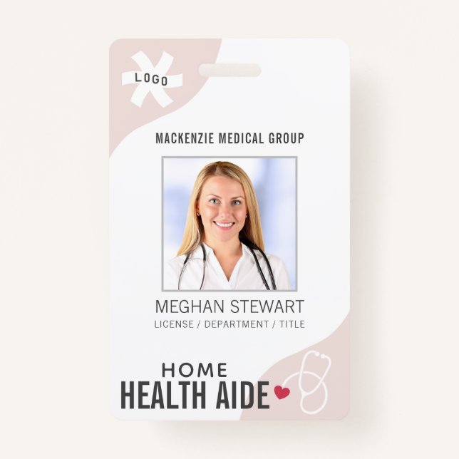 Badge Stethoscope Médicale Éditable rose DOMICILE SANTÉ  (Devant)