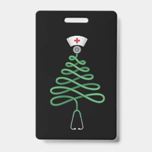 Badge Stethoscope Sapin de Noël Infirmière Tenue de bloc