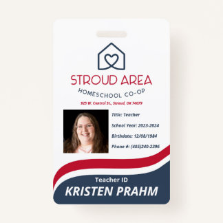 Badge Stroud Area Homeschool Enseignant/Carte d'identité