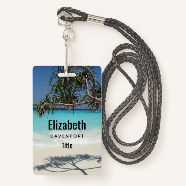 Badge Sunny Tropical Beach Ocean Paradise (Devant avec lanière)