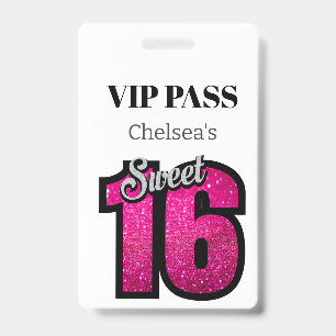 Badge Sur mesure Élégant Anniversaire Blanc Sweet 16 VIP