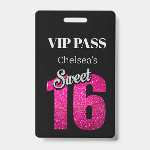 Badge Sur mesure Élégant Anniversaire Noir Sweet 16 VIP