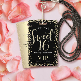 Badge Sweet 16 Chic Black Gold Parties scintillant Anniv