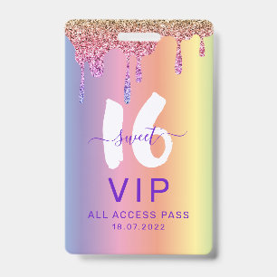Badge Sweet 16 Glittery Rainbow Invitation d'anniversair