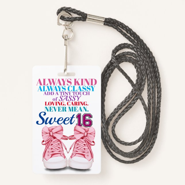Badge Sweet 16 - Voir retour (Devant avec lanière)