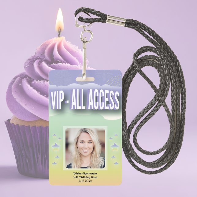 Badge Sweet sixteen d'accès VIP All Access personnalisé (Unique VIP ALL ACCESS backstage ticket holder concert photo pass. Features birthday girls photo. FUN)