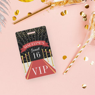 Badge Sweet sixteen VIP Pass tapis rouge personnalisé