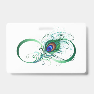 Badge Symbole d'infini avec plume de paon