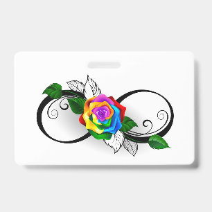 Badge Symbole d'infini avec Rose arc-en-ciel