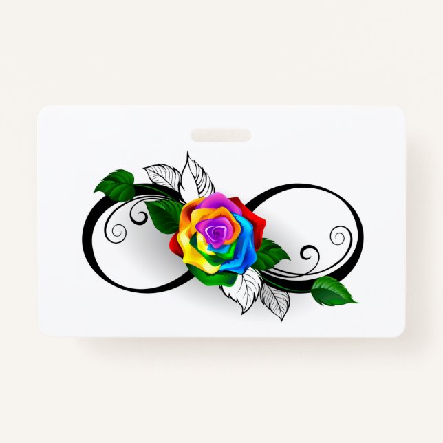 Badge Symbole d'infini avec Rose arc-en-ciel (Devant)