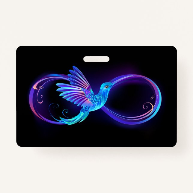 Badge Symbole d'infini néon avec colibri brillant (Devant)