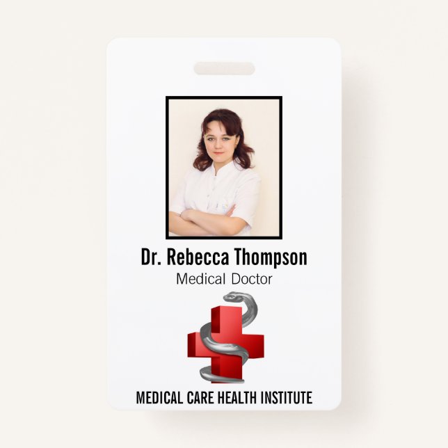 Badge Symbole en argent de la Croix Médicale rouge - ID  (Devant)