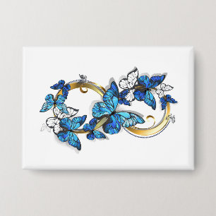 Badge Symbole infini de papillons Morpho bleus